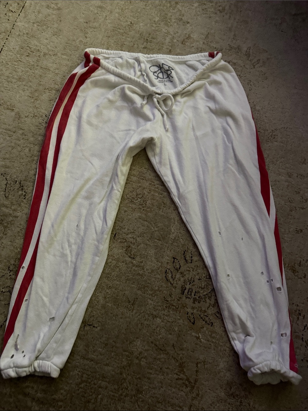 Chaser White Track Joggers with Red Side Stripes